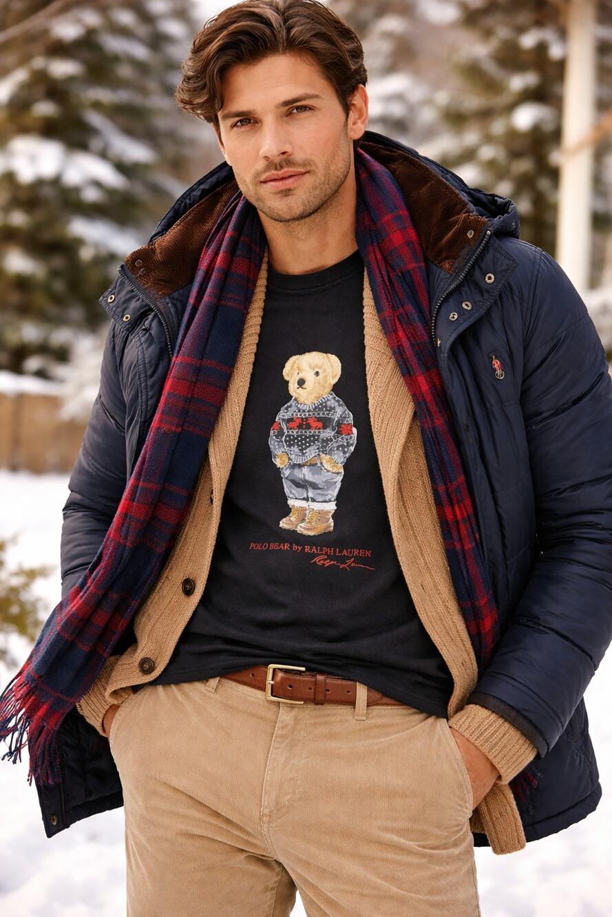 Polo Ralph Lauren Bear Long Sleeve Shirt Iconic Graphic Holiday Theme Large
